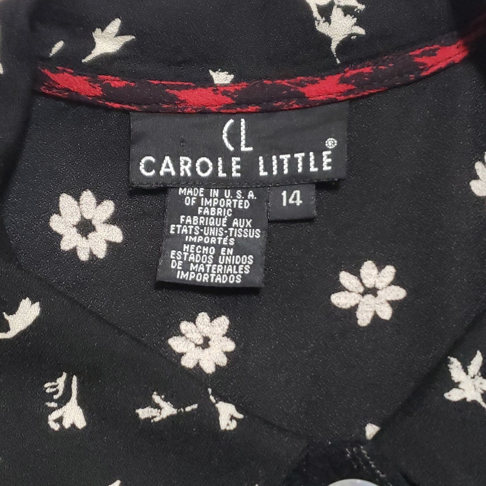 VTG Carole Little Mixed Print Patchwork Button Front Tunic Blouse Black White 14 - Picture 6 of 13